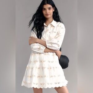 🦄RARE🦄  NWT Anthropologie Bettina Eyelet Tiered Mini Dress Bee Motif, Size XS